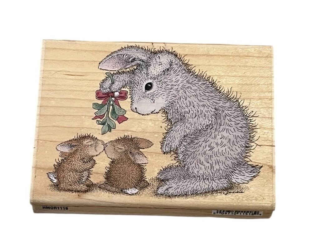 Stampabilities House Mouse Bunny Kisses Vv Christmas wood rubber stamp HMDR1118